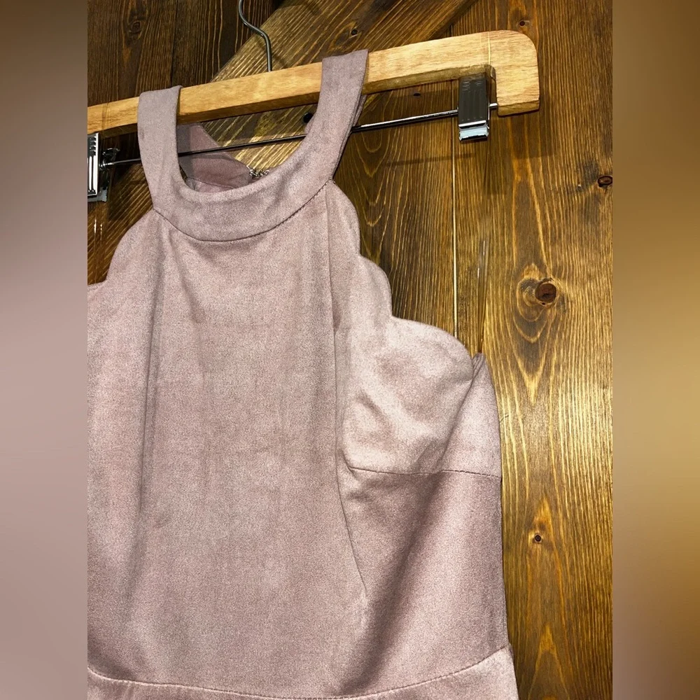Altar'd State Faux Suede High Neck Sleeveless Mini Dress Dusty Rose Small